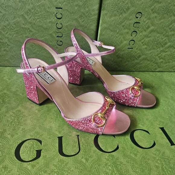 Gucci Horsebit Glittered Sandals - Pink size 37 - Picture 11 of 13